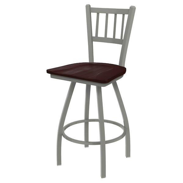 36" Swivel Bar Stool, Nickel Finish, Dark Cherry Maple Seat